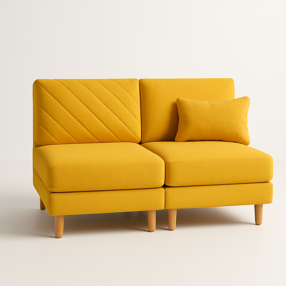 Canapé 2 places tissu velours jaune rectangulaire