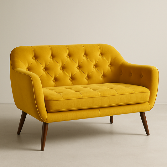 Canapé 2 Places Velours Jaune Pieds Bois 150cm