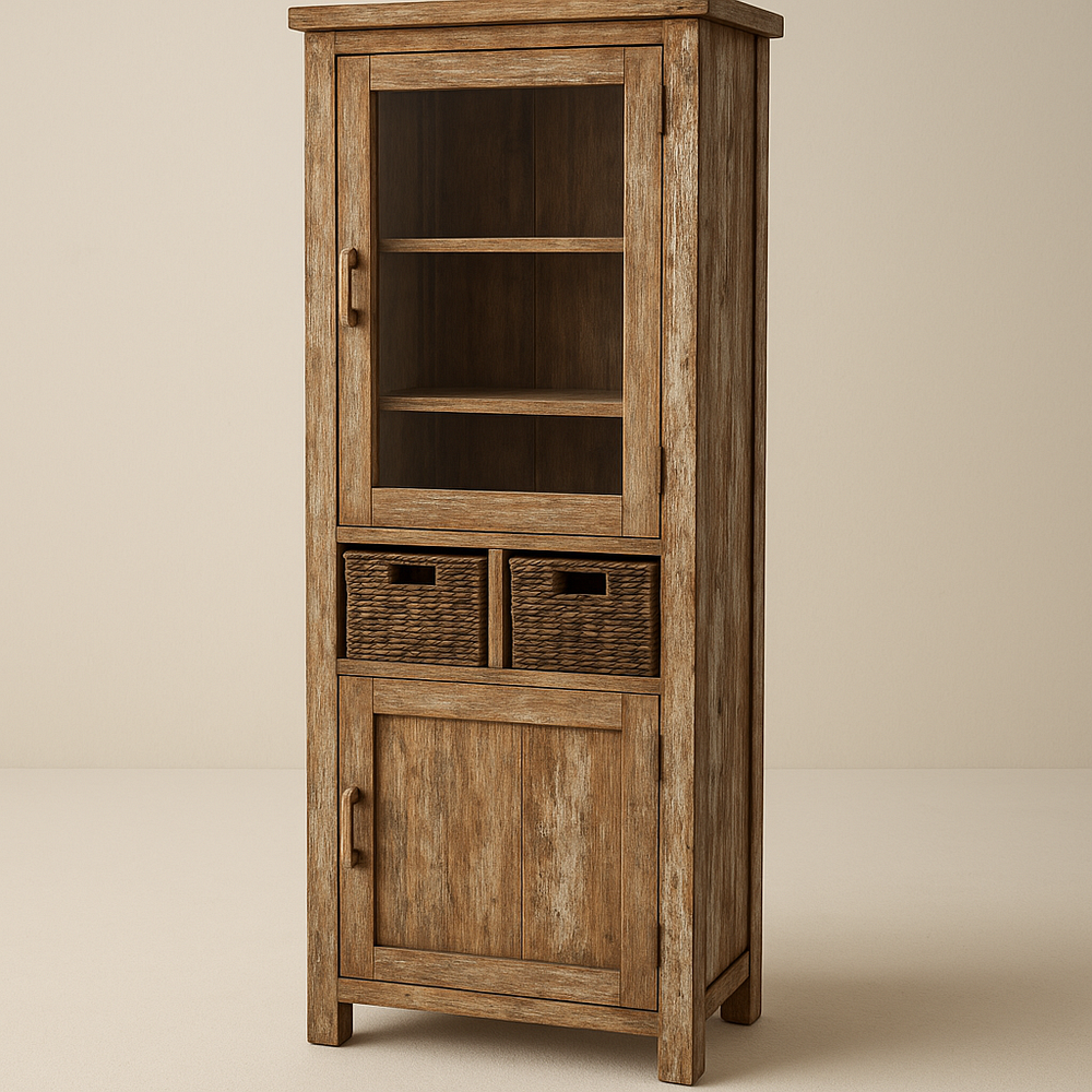 Vitrine en bois avec tiroirs en osier 180x80x40cm