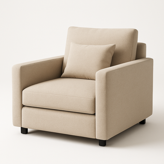 Fauteuil en Tissu Beige avec Coussin Carré Détachable Structure Solide Dimensions 90x90x85 cm