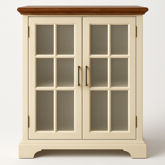 Buffet Vitrine en Bois 90x40x110 cm Crème/Bois Foncé Portes en Verre