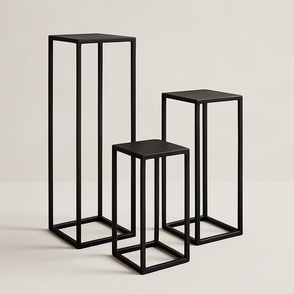 Ensemble de 3 tables pieds en métal noir rectangulaires