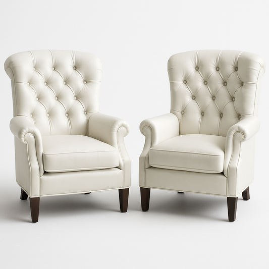 Fauteuils Classiques Dossier Capitonné Cuir Crème Lot de 2