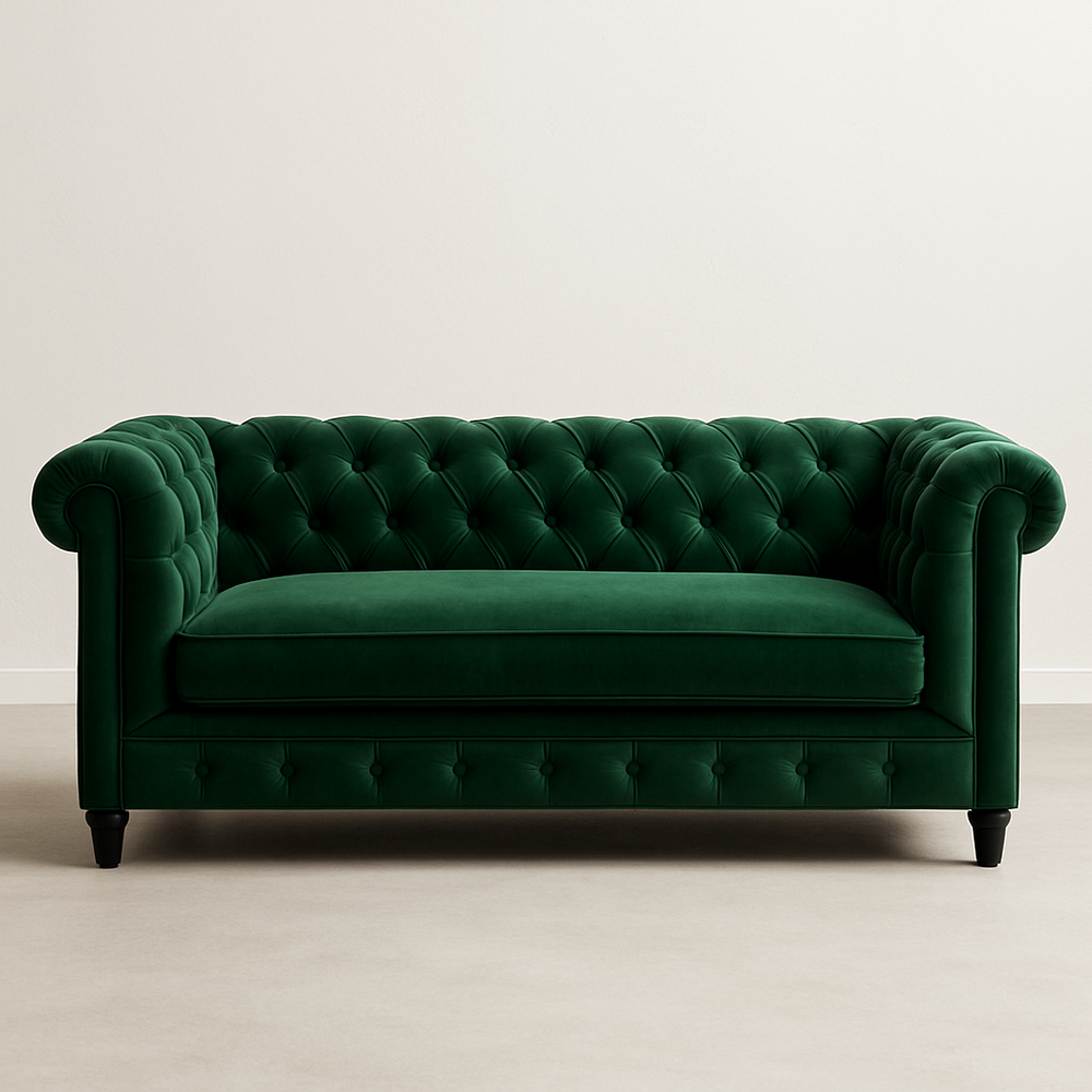 Canapé Chesterfield 3 Places Vert Foncé Velours Classique