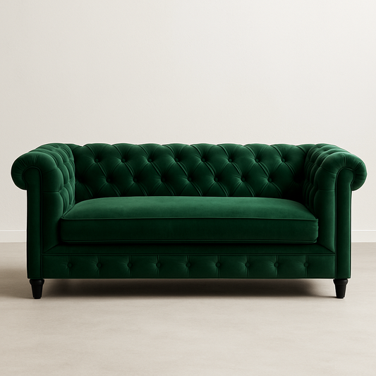 Canapé Chesterfield 3 Places Vert Foncé Velours Classique