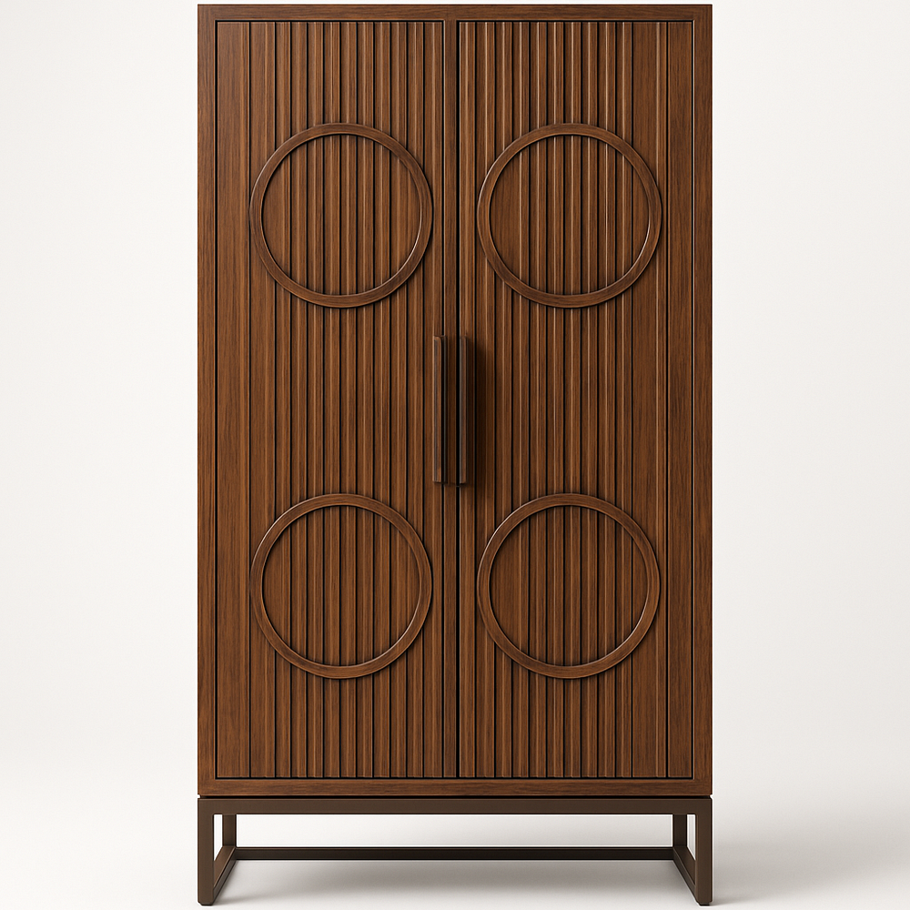 Armoire en bois marron 200x100x50 cm portes avec motifs circulaires