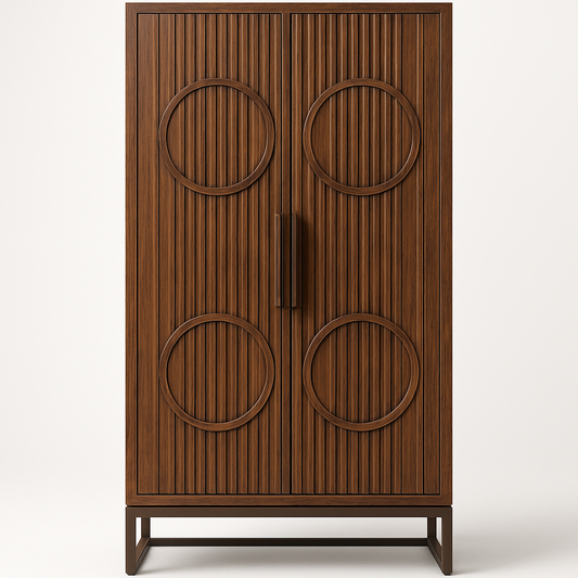 Armoire en bois marron 200x100x50 cm portes avec motifs circulaires