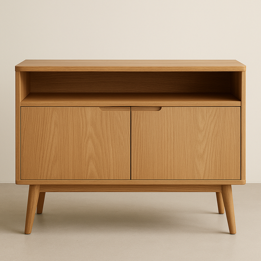 Buffet en bois de chêne clair avec étagère intégrée et portes doubles 100x80x40 cm