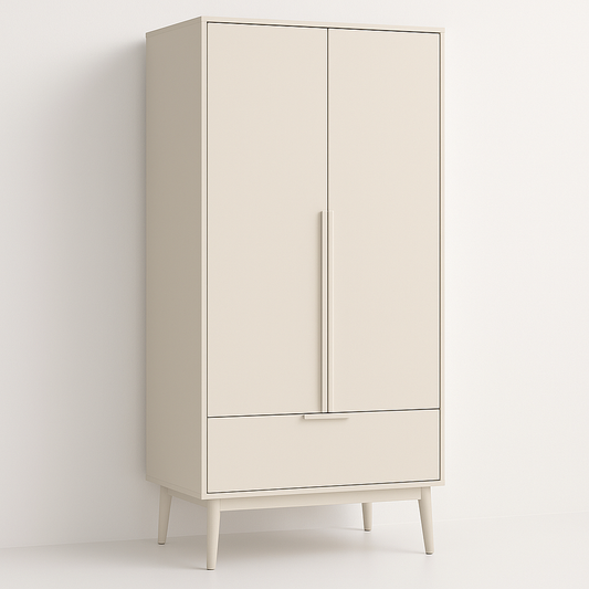 Armoire en Bois avec Portes Battantes et Tiroir 180x80x50cm Beige Meuble de Rangement