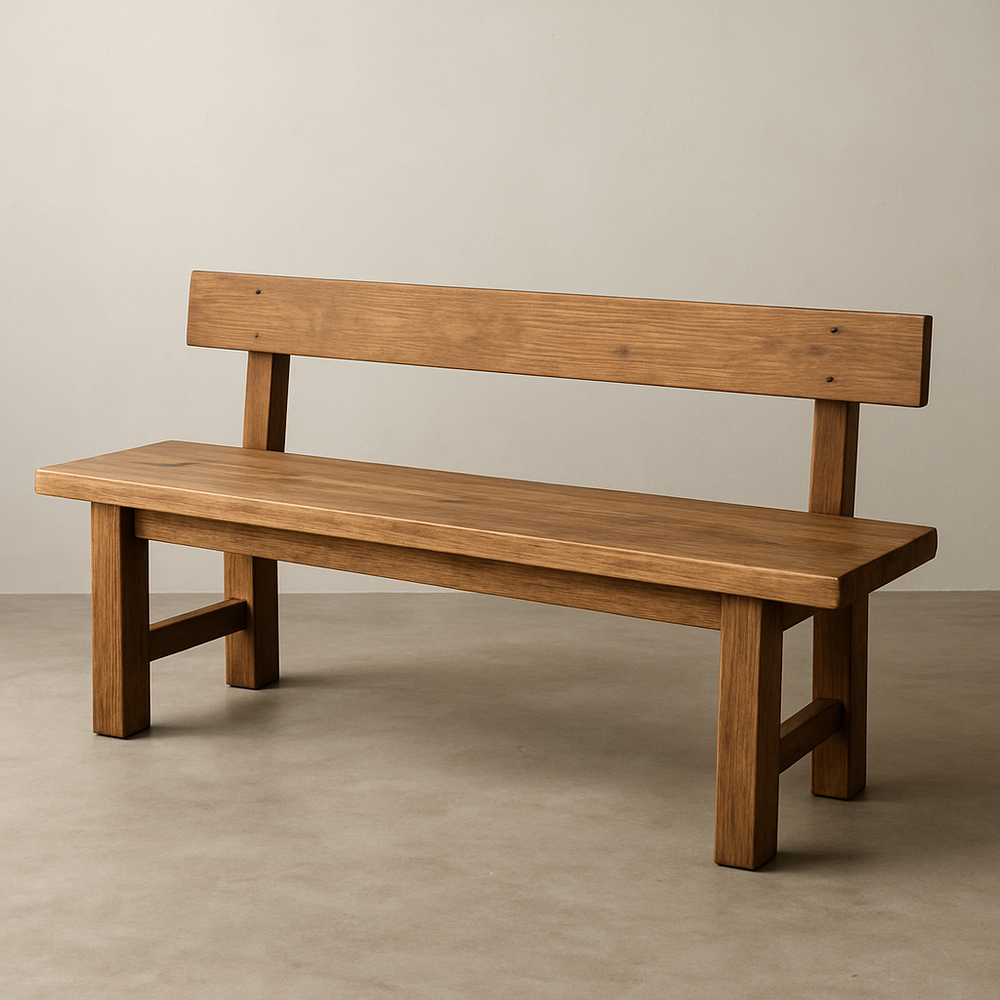 Banc en bois massif rectangulaire avec dossier 180cm Brun Chaise Mobilier