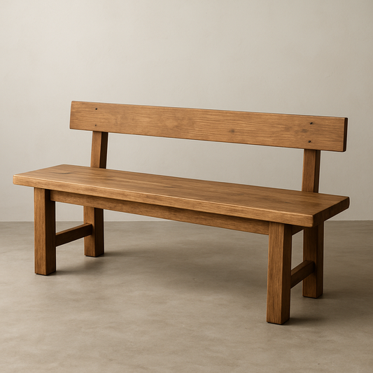 Banc en bois massif rectangulaire avec dossier 180cm Brun Chaise Mobilier