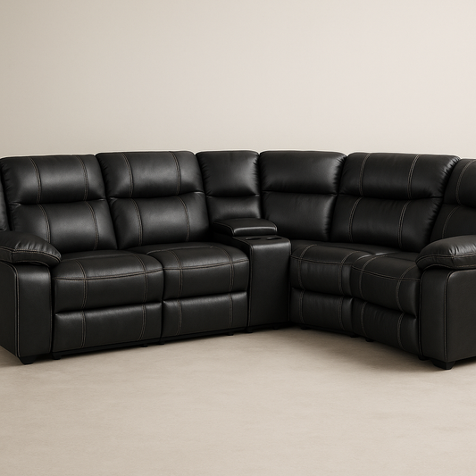 Canapé d'angle en cuir synthétique Noir avec repose-gobelets et accoudoirs