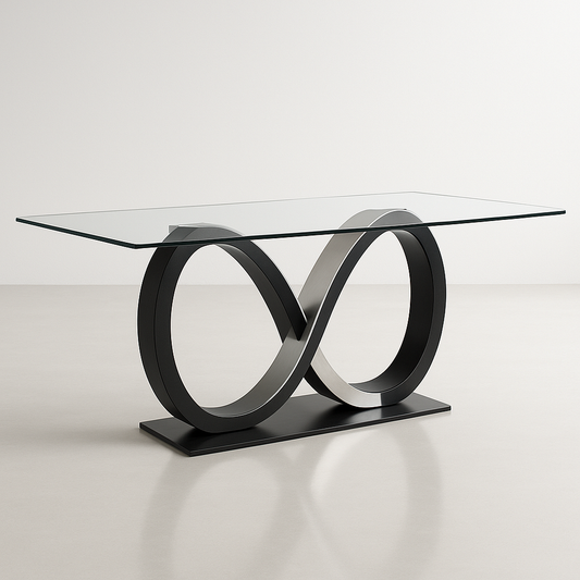 Table en Verre Ronde Métal Noir Plateau en Verre Rectangulaire