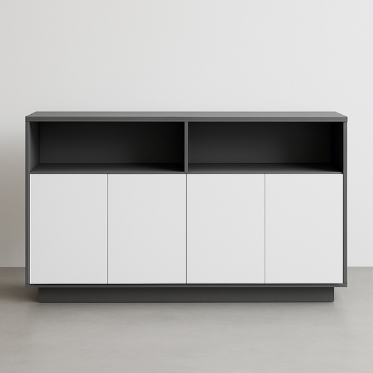 Buffet moderne 4 portes 120x80cm Blanc/Gris MDF
