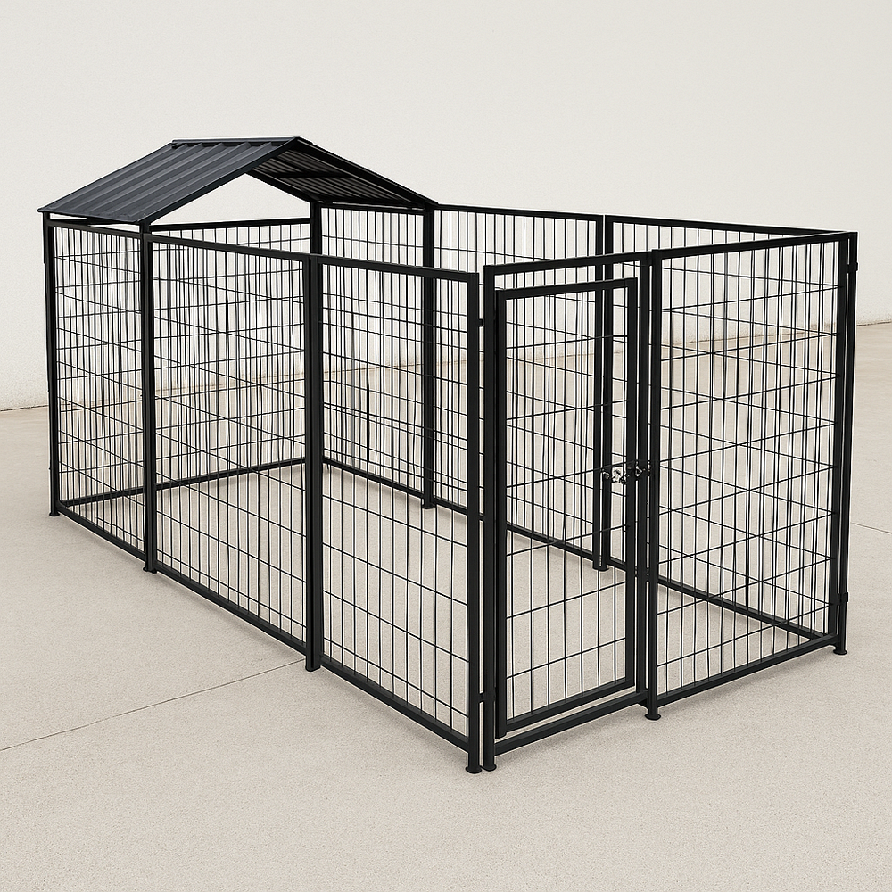 Enclos pour animaux 2x2x1.5m Noir Métal Rectangulaire