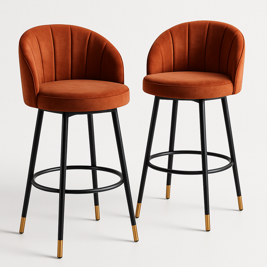 Tabouret de bar velours orange ensemble de 2 pièces
