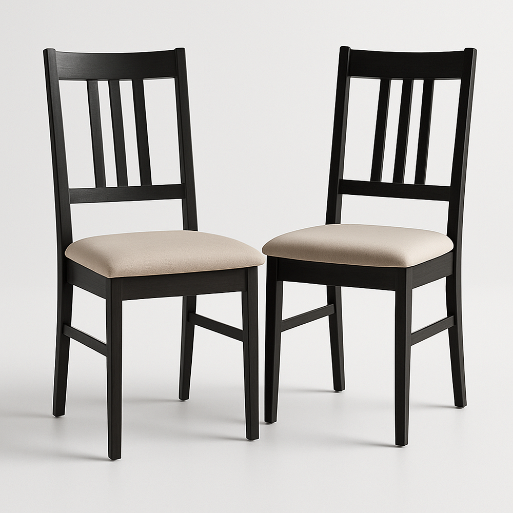 Ensemble de 2 chaises en bois noir avec assise en tissu beige 85x45cm