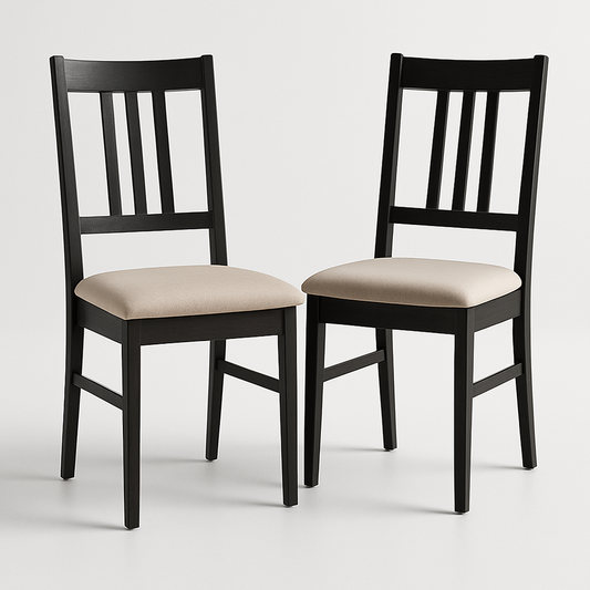 Ensemble de 2 chaises en bois noir avec assise en tissu beige 85x45cm