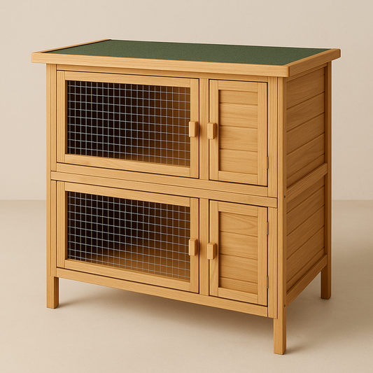 Clapier à deux niveaux bois Marron Rectangulaire Abri à lapin avec toit vert