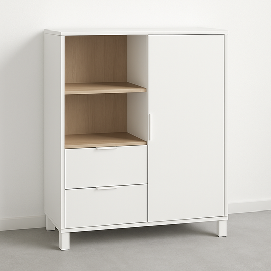 Armoire de Rangement avec Étagères et Tiroirs 75x40x100 cm Blanc/Bois MDF