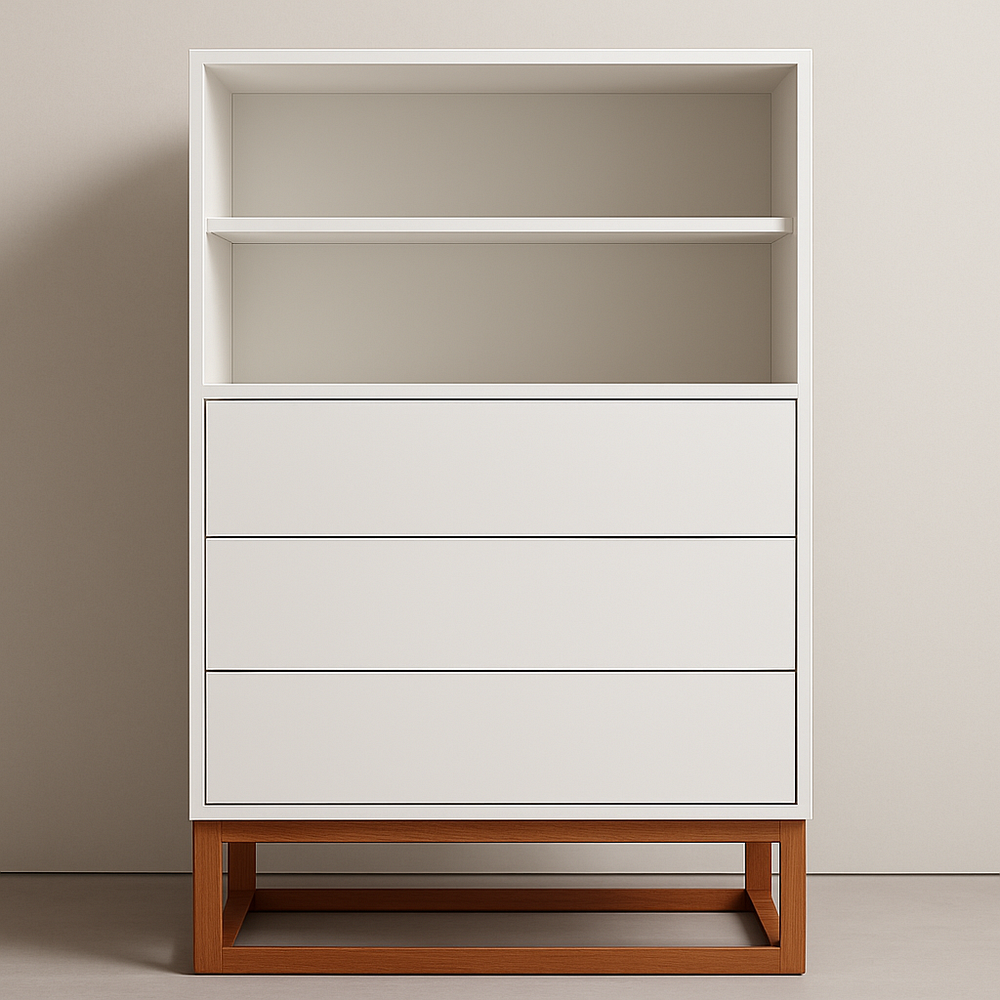 Bibliothèque en bois blanc avec tiroirs 120x60x40 cm