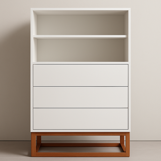 Bibliothèque en bois blanc avec tiroirs 120x60x40 cm