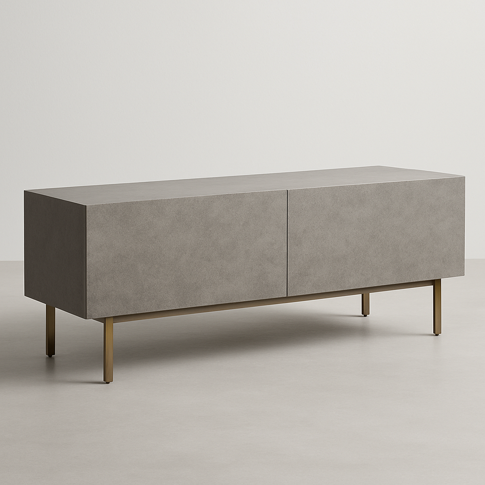 Meuble TV en placage de bois et métal 140x40x50 cm Gris