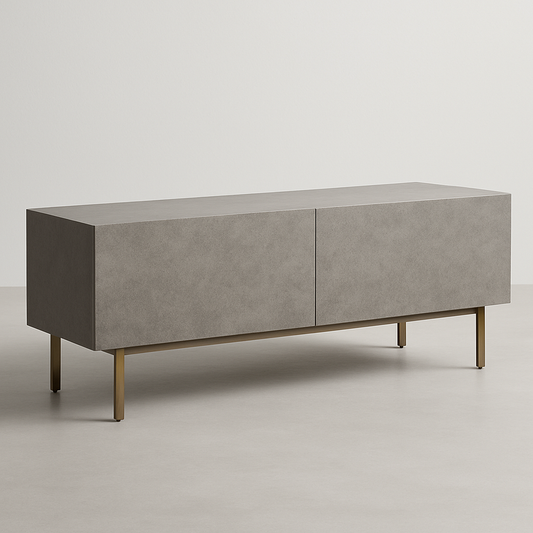 Meuble TV en placage de bois et métal 140x40x50 cm Gris