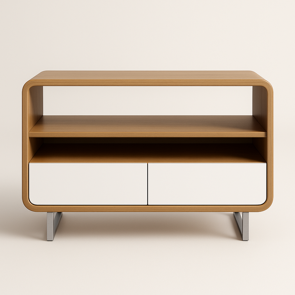 Meuble TV bois MDF Chêne/Blanc Contemporain 100x60x40cm