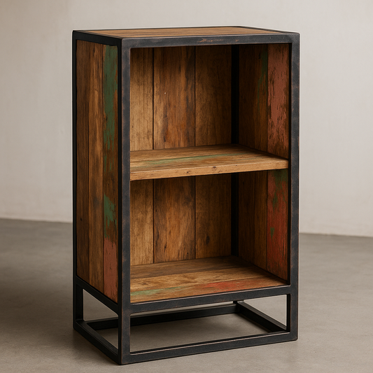 Etagère rectangulaire en bois et métal 2 niveaux multicolore