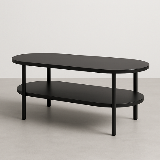 Table Basse Ovale à Deux Niveaux Métal 120x60x40cm Noir