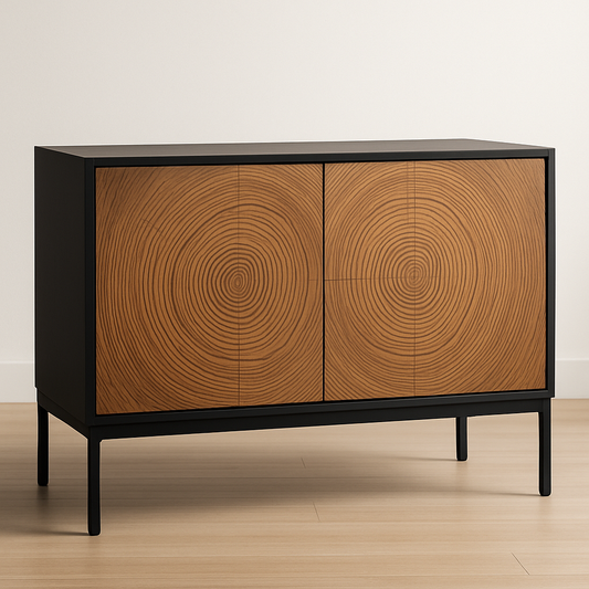 Buffet compact 120x80 cm Noir/Marron Foncé MDF Métal Rectangulaire Texturé