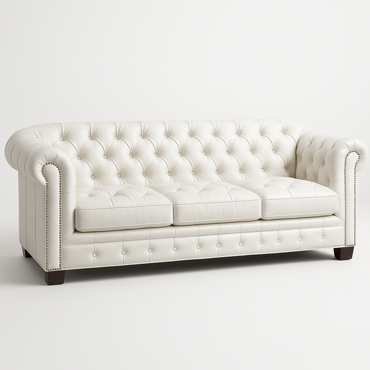 Canapé 3 places Blanc Rectangulaire Capitonné Cuir