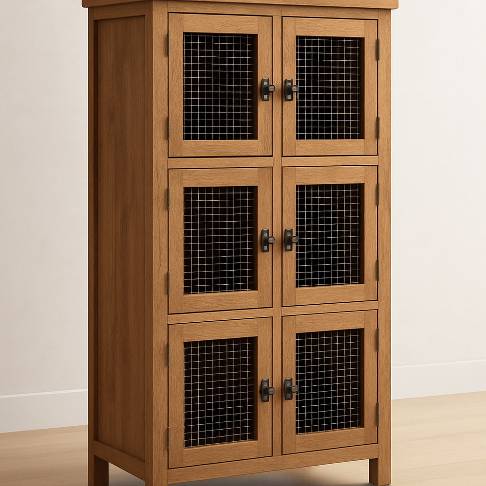 Armoire en bois à portes grillagées chêne 6 portes