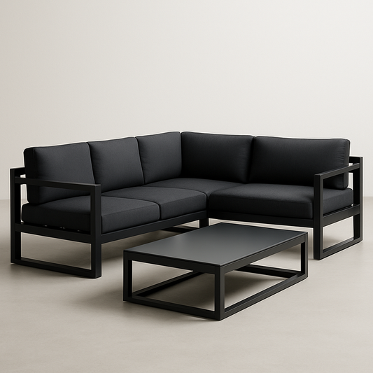 Ensemble de salon d'extérieur en métal et tissu gris foncé