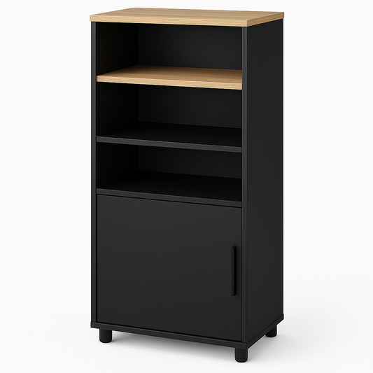 Bibliothèque rangement bois/MDF 60x30x120cm rectangulaire noir/naturel