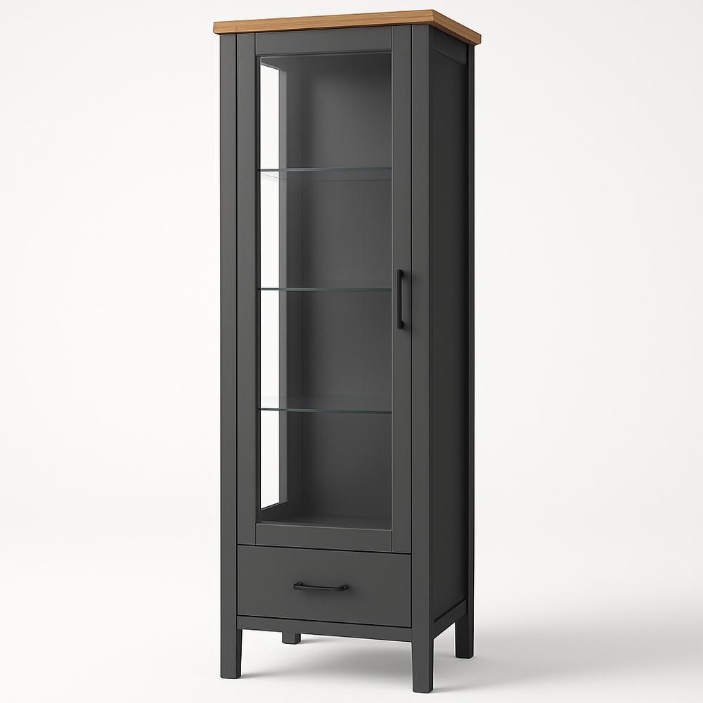 Vitrine en Bois/Verre 180x80x40 cm Noir/Bois Contemporaine