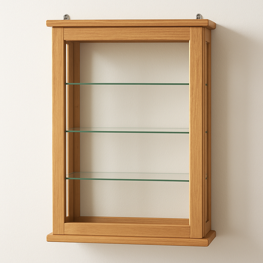 Vitrine Murale en Bois Clair avec Étagères en Verre