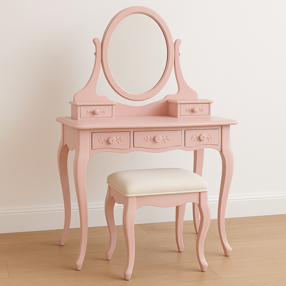 Coiffeuse Bois Hêtre 85x40x140cm Ovale Rose