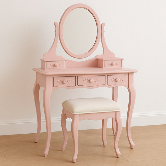 Coiffeuse Bois Hêtre 85x40x140cm Ovale Rose