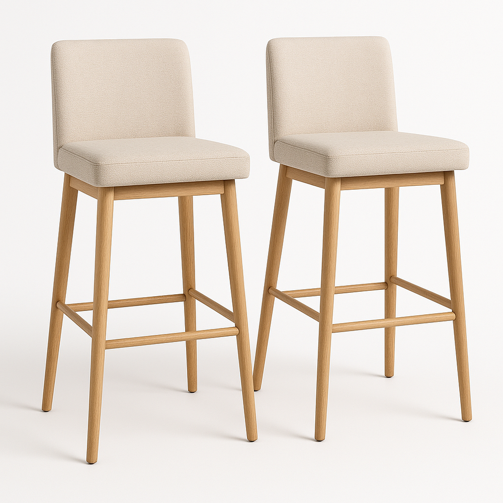 Lot de 2 tabourets de bar 75 cm Beige Tissu Rectangulaire Bois