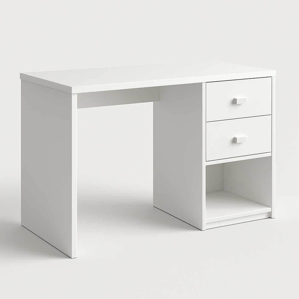 Bureau moderne avec deux tiroirs Blanc Rectangulaire Bois MDF 120x60x75cm