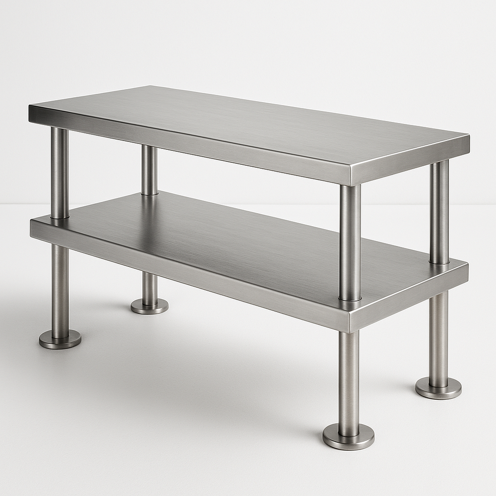 Etagère de cuisine en acier inoxydable 2 niveaux argentée