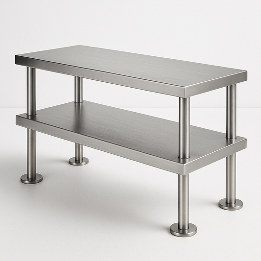 Etagère de cuisine en acier inoxydable 2 niveaux argentée