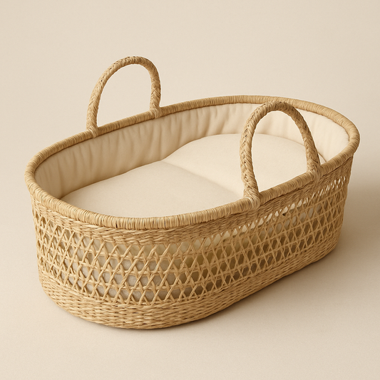 Panier bébé en osier ovale avec matelas intérieur 80x40cm