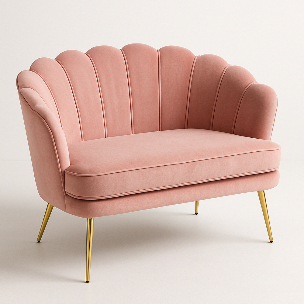 Canapé coquillage velours 2 places rose