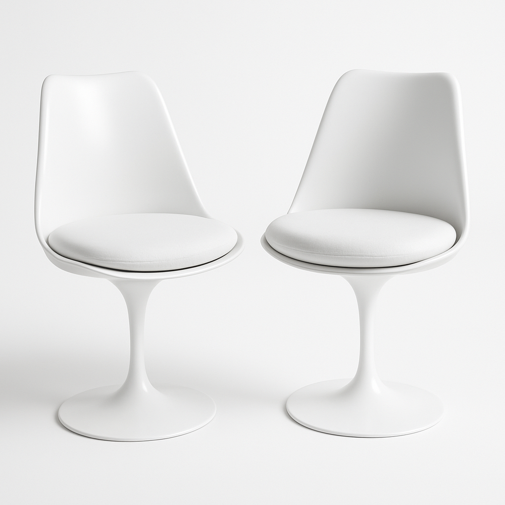 Chaise Tulipe en Acier et Coussin Tissu Blanc Lot de 2