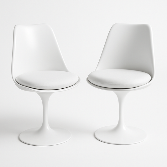 Chaise Tulipe en Acier et Coussin Tissu Blanc Lot de 2