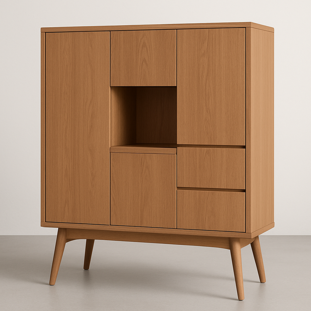 Buffet en bois MDF moderne chêne clair 4 portes 2 tiroirs