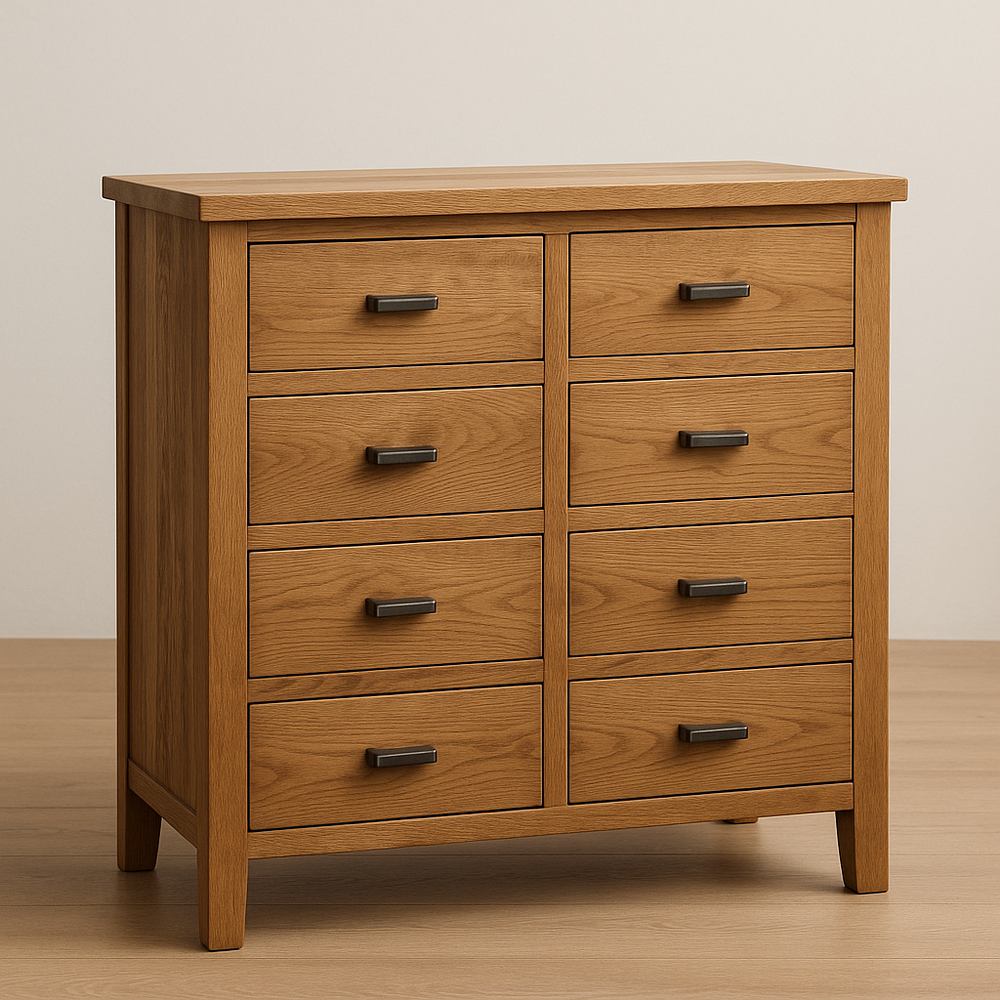 Commode 8 tiroirs en chêne massif brun